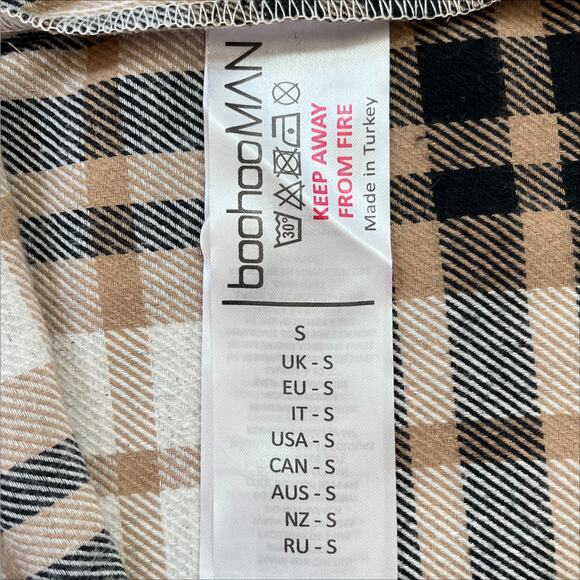 Boohoo Man Long Sleeve Checked Overshirt in Taupe Size Small - Picture 10 of 14